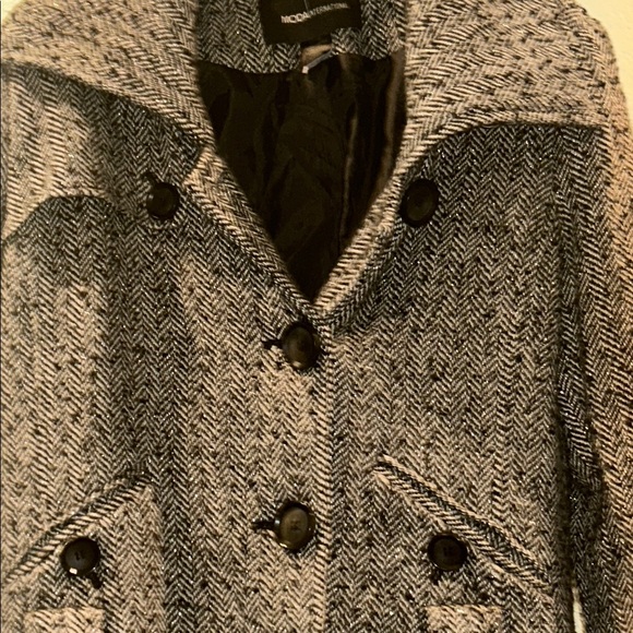 Moda International Black and Gray Peacoat with Structured Collar - Picture 4 of 12